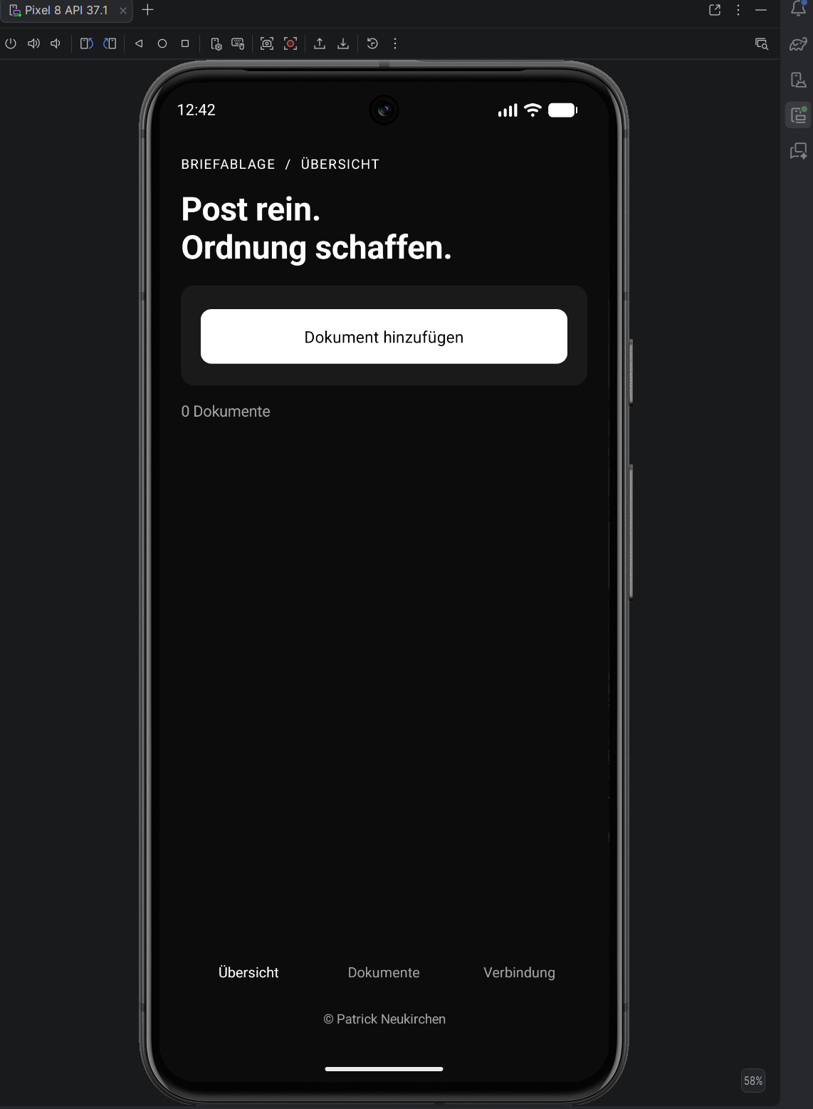 Mobile Briefablage-App auf einem Smartphone mit Dokumente-hinzufügen-Funktion